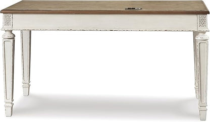 Signature Design by Ashley Realyn Farmhouse 60" Home Office Desk with USB Charging, Chipped White