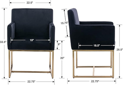 Set of 6 Upholstered Velvet Dining Chairs with Armrest, Mid Century Modern Accent Armchairs, Modern Kitchen & Dining Room Chairs with Gold Frame, Black