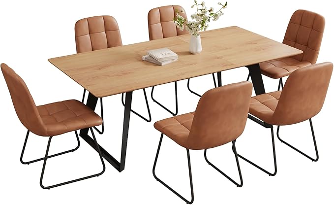 ZckyCine Expandable Dining Table Set for 6, 51"-67" Extendable Rectangular Wooden Table with 6 Chairs, Modern Space-Saving Kitchen & Dining Room Furniture for Apartment