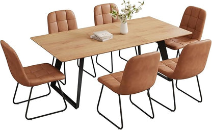 ZckyCine Expandable Dining Table Set for 6, 51"-67" Extendable Rectangular Wooden Table with 6 Chairs, Modern Space-Saving Kitchen & Dining Room Furniture for Apartment