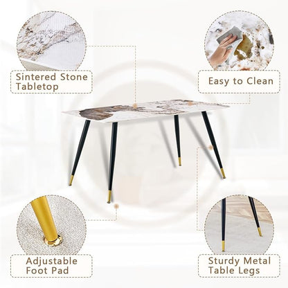 7 Piece Dining Table Set, 62'' Sintered Stone Dinner Table Set for 6, 6 Chair Dining Table Set, Easy to Assemble