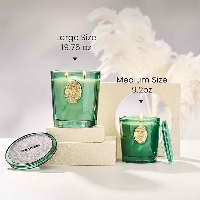 M&SENSE Natural Soy Candle | Eucalyptus Cedarwood& Emerald Green | 9.2 oz, 50H Burn Time | Luxury Scented Candle for Relaxation, Gifting, Home Décor | Ideal for Bedroom, Office, Party Ambiance