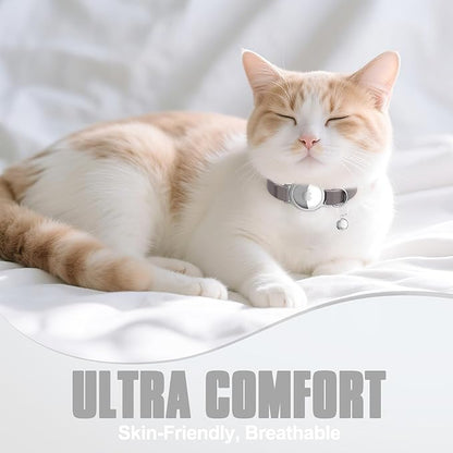AirTag Cat Collar, Ultra Elastic Cat Tracker Collar, Airtag Holder Compatible with Apple Air Tag, [Lightweight & Scratch Resistant] Adjustable Stepless GPS Pet Collar for Cats Kittens, Brown