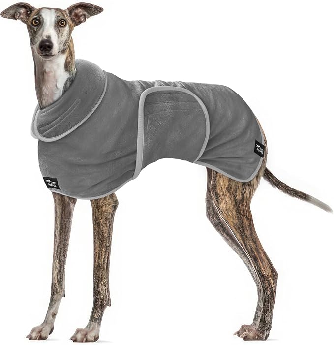 Tuff Pupper Fast Drying Dog Bath Robe | 800 GSM Plush Dog Towel Bathrobe/Dressing Gown | Super Absorbent Pet/Puppy Bathrobe | Adjustable Hood & Belly Strap | Super Soft | Fast Drying (XXL, Gray)