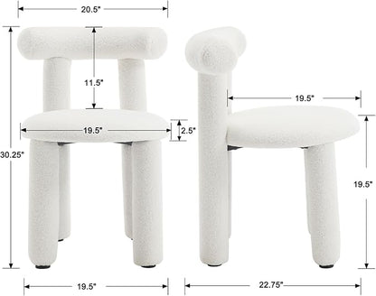 DUOMAY Modern White Boucle Dining Chairs Set of 2, Sherpa Upholstered Kitchen Chairs Armless Barrel Back Dining Chair, Living Dining Room Chairs, Reception, White