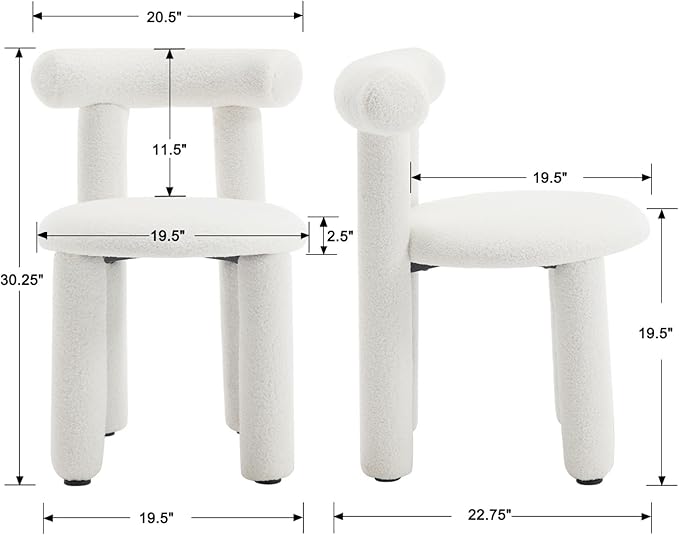 DUOMAY Modern White Boucle Dining Chairs Set of 8, Sherpa Upholstered Kitchen Chairs Armless Barrel Back Dining Chair, Living Dining Room Chairs, Reception, White