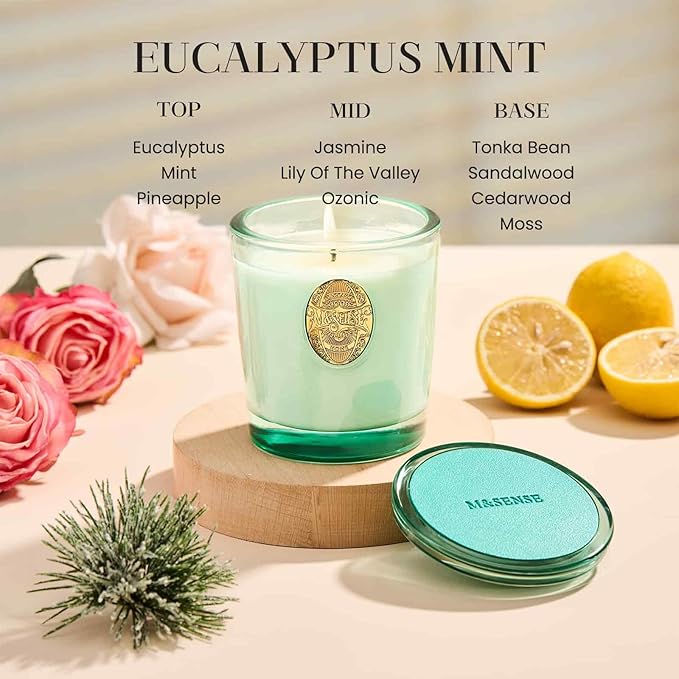 M&SENSE Natural Aromatherapy Soy Candle | Eucalyptus Mint & Blue | 9.2 oz, 50H Burn Time | Luxury Scented Candle for Relaxation, Gifting, Home Décor | Ideal for Bedroom, Office, Party Ambiance