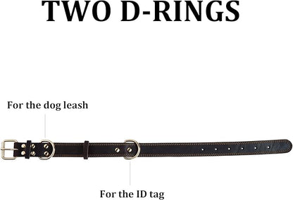 Genuine Leather Dog Collar, Heavy Duty Wide Dog Collar for Small, Medium,Large and Extra Large Dog (XL: 1.4" Wide for 18.6"-25.8" Neck, Dual Stitch - Brown)
