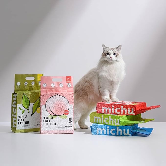Michu Tofu Cat Litter Natural Clumping Tofu Cat Litter, Fast Clumping and Easily Scoop-able 5.5lb/88oz 5 Scents - Original, 6 Pack