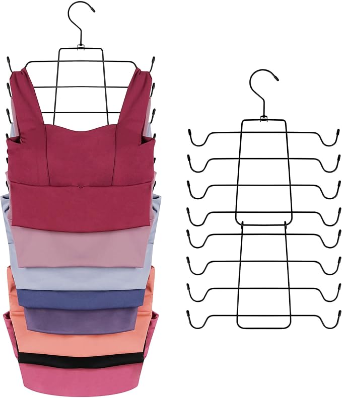 ZEDODIER Tank Top Hanger Space Saving, Bra Hangers for Closet Organizer, Hanging Bra Organizer Tank Tops Holder with 8 Hooks, Metal Closet Organizers and Storage Small Space Solutions, Black