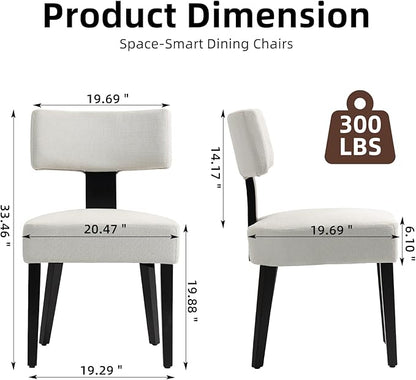 Dining Chairs Set of 2, Fabric Upholstered Wood Kitchen Chairs, Linen Curved Backrest Accent Chairs,Farmhouse Modern Dining Chairs with Foot Pad for Kitchen/Living Room/Restaurant/Cafe-Beige