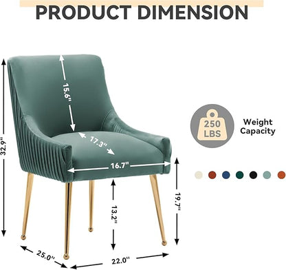 Dining Chairs, Accent Chairs Set of 8, Modern Upholstered Kitchen Dining Room Chairs with Gold Legs, Fabric Tufted Velvet Living Room Chairs for Reception Room Bedroom Guest Room (Green)