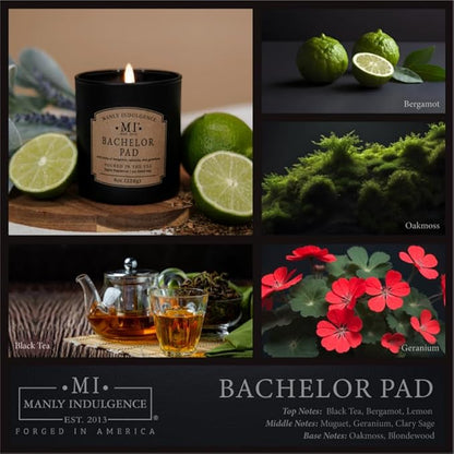 Manly Indulgence Bachelor Pad Scented Candles for Men, Premium Soy Blend Wax, 45H Burn, Candles for Home Scented, Gift-Ready Packaging - Made in The USA