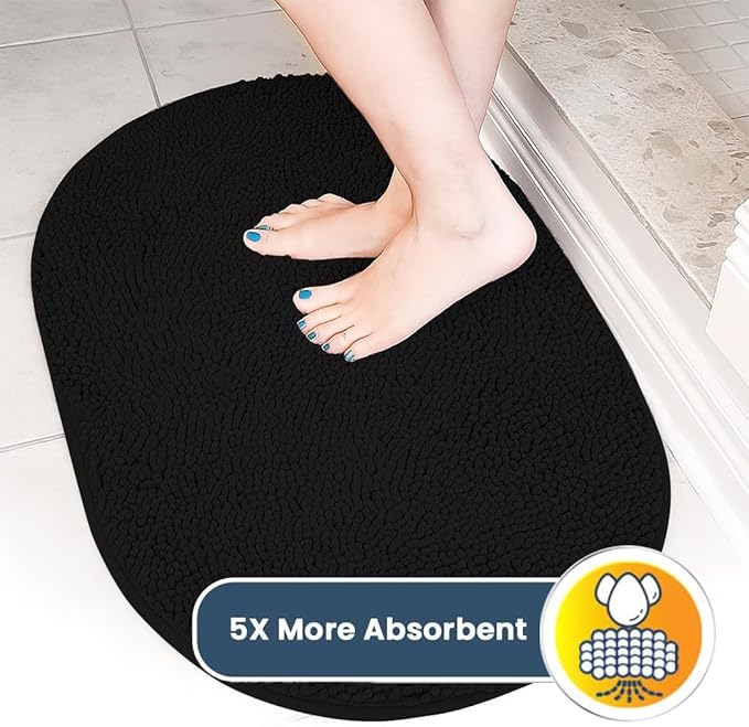 Muddy Mat® Shown on TV – Super Absorbent Microfiber Dog Door Mat for Muddy Paws, Non-Slip Washable Pet Rug, Quick Dry Chenille Entryway Carpet,Machine Washable Indoor Outdoor Mat, Black Oval 3ft x 5ft