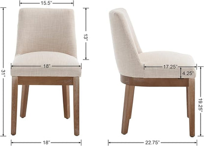 Modern Dining Chairs Set of 4 Comfortable Dining Room Chairs with Back, Linen Fabric Upholstered Kitchen Side Chairs with Natural Wood Legs for Living Room, Beige