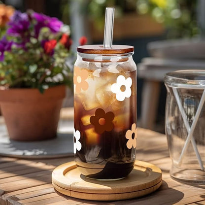 Glass Cups with Lids and Straws, Can Shaped Glass Cups, 20OZ Glass Cups, Drinking Glasses, Iced Coffee Glasses Cup, Smoothie Cups, Tumbler Glass, Reusable Iced Coffee Cup Drinking Glasses -Set of 2
