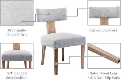 Linen Dining Chairs Set of 2 Modern Dining Chair with Wood Legs, Upholstered Dining Chairs for Dining Room, Kitchen, Vanity, Living Room, Grey