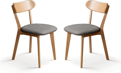 100% Solid Wood Upholstered Dining Chairs, Mid Century Modern Oak Dining Chairs with Curved Back with Butterfly Wing Shape for Kitchen, Dining Room, Restaurant (2PK, Log Color-Dark Gray Cushion)
