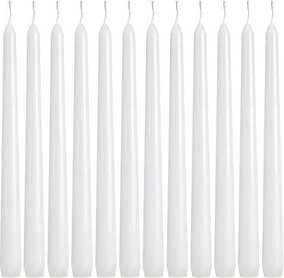 36 Pack White Taper Candles, 7-8 Hours Burn Time, Unscented, Smokeless and Dripless, 0.8 x 10 Inch Dinner Candle Set for Household, Wedding, Party and Home Décor Candlesticks
