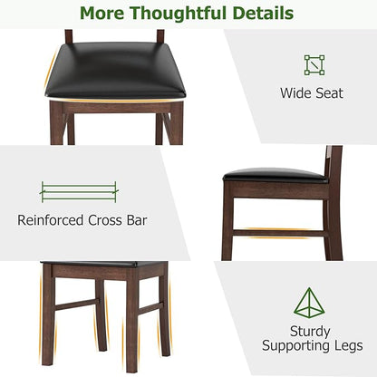 GOFLAME Wooden Dining Chairs Set of 4, PU Leather Upholstered Kitchen Chairs with W-Shaped Hollowed Backrest, Rubber Wood Legs, Armless Side Chairs for Living Room, Dining Room, Restaurant