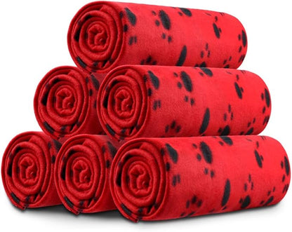 Comsmart Dog Blankets for Small Dogs, 6 Pack Puppy Blanket Cute Paw Print Pet Blanket for Dog, Puppy, Cat, Kitten, 39x35 inches, Red