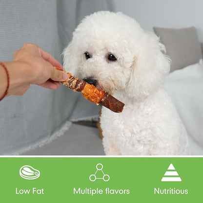 MON2SUN Dog Treats, Triple Flavor 6 Inch Chicken Liver Duck and Chicken Wrapped Rawhide Sticks, Teeth Cleaning Snacks for Medium Dogs, 35.27 oz (20 Count-Pack of 1)