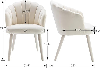Velvet Dining Chairs Set of 4 Modern Living Room Chairs with Petal Back & Wood Legs Comfy Upholstered Side Chair for Dining Room/Bedroom/Vanity, Cream