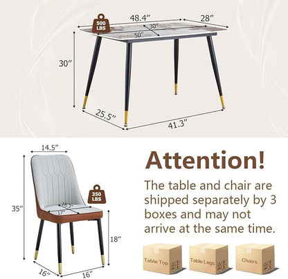 Small Dining Table Set for 4, 50'' Sintered Stone Table, Easy to Assemble, Suitable for Small Spaces