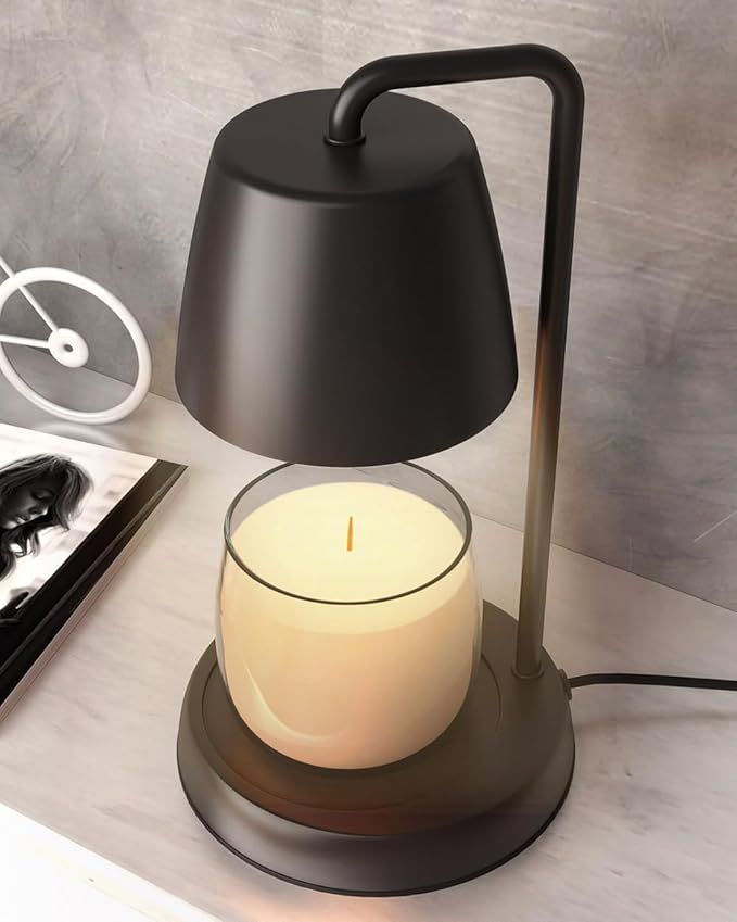 Candle Warmer Lamp with Timer and Dimmer - Electric Candle Lamp Warmer for Jar Candles - Ideal Home Decor Gift for Women, Daughter, and Mom - Includes 2 Bulbs (Black)