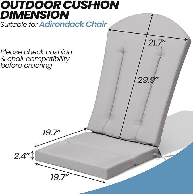 Crestlive Products Adirondack Chair Cushion Outdoor Rocking Chair Cushion Water Resistant 50x20x2 Inch High Back Patio Replacement Cushions, Light Grey