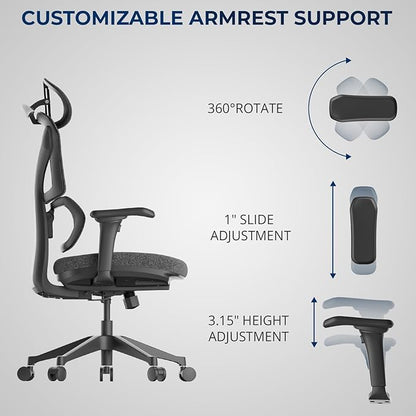 Ergonomic Office Chair – Computer Chair with Divided Tilted Back, Adjustable Armrests & Soft Seat – Holds Up to 290bs (Gray)