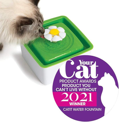 Catit 2.0 Mini Flower Drinking Fountain – Cat Water Fountain with Triple Filter and Ergonomic Drinking Options,Green