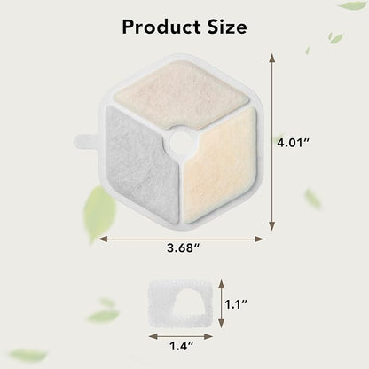 3 Packs Official Replacement Filters and 3 Packs Sponges for 152oz/4.5L Wireless Cat Water Fountain PTM-643