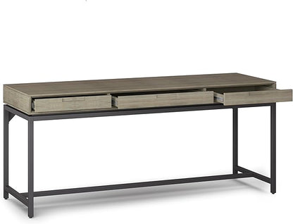 SIMPLIHOME Banting Desk - 72-Inch Wide Solid Hardwood and Metal Writing Desk in Distressed Grey, Modern Industrial Home Office Computer Table for Study with 2 Drawers and Flip-Down Keyboard Tray