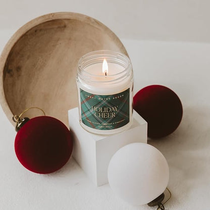 Sweet Water Decor Holiday Cheer Christmas Scented Candles - Christmas Stocking Stuffers Soy Candles with Citrus Scent - Christmas Candles with 40 Hours Burn Time - 9Oz Gold Lid Clear Jar Wax Candles