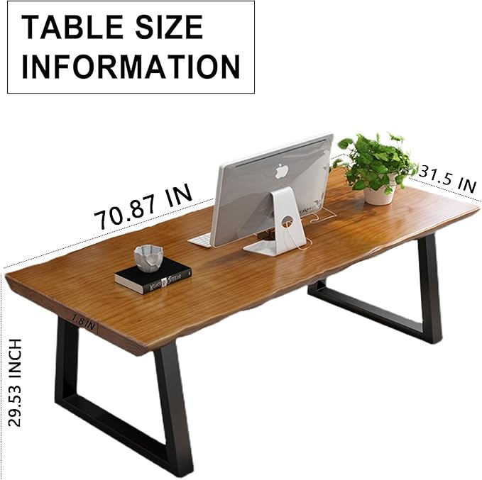 Modern Solid Wood Executive Desk – Spacious and Minimalist Home Office Workstation Perfect for Writing and Professional Use (Light Brown, 70.87in)