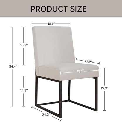 VKNOW Upholstered Dining Chairs Set of 2, Modern Dining Room Chairs, Linen Kitchen Chair Dinner Chair with Black Metal Base for Kitchen Office, Beige-Unstriped
