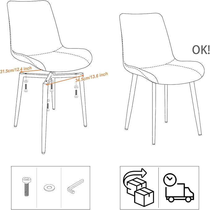 Leather Dining Chairs Set of 4, Mid Century Modern Faux Leather Kitchen & Dining Room Chairs, Comfortable Dinner Chair Kitchen Chairs for Restaurant Living Room, Cafe, Home (4, Coffee)