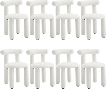 DUOMAY Modern White Boucle Dining Chairs Set of 8, Sherpa Upholstered Kitchen Chairs Armless Barrel Back Dining Chair, Living Dining Room Chairs, Reception, White