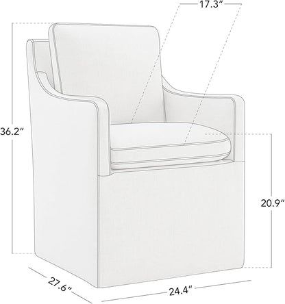 Upholstered Dining Chairs with Casters Modern Accent Armchair with Rollers for Diningroom Bedroom Livingroom Reading Room