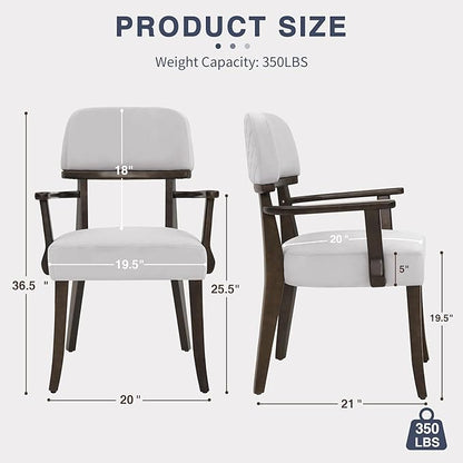 Modern Wood Dining Chairs with Arms Set of 4, Velvet Upholstered Kitchen Chairs with Open Curved Backrest & Black Hardwood Legs, Accent Chairs 350 LBS Capacity, Grey