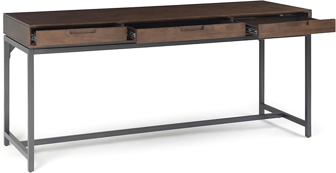 SIMPLIHOME Banting Desk - 72 Inch Wide Solid Hardwood and Metal Writing Desk in Walnut Brown, Modern Industrial Home Office Computer Table for Study with 2 Drawers and Flip-Down Keyboard Tray