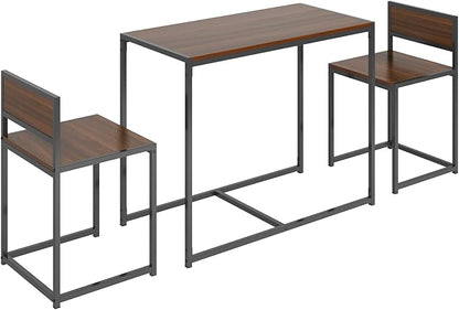 soges 3 Piece Dining Set for 2, Small Dining Table Set with 2 Chairs, Walnut Kitchen Table for Small Spaces, Breakfast Nook Set, Compact Apartment Dining Room Table