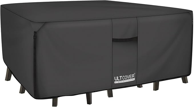 ULTCOVER 600D Tough Canvas Heavy Duty Rectangular Patio Table and Chair Cover - Waterproof Outdoor General Purpose Furniture Covers 88Lx62Wx28H inch, Black