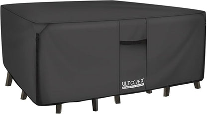 ULTCOVER 600D Tough Canvas Heavy Duty Rectangular Patio Table and Chair Cover - Waterproof Outdoor General Purpose Furniture Covers 64Lx52Wx28H inch, Black