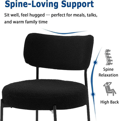 Black Dining Chairs Set of 2, Dining Room Chairs with Curved Backrest, Modern Boucle Dining Chairs with Upholstered for Living Room (2,Black)