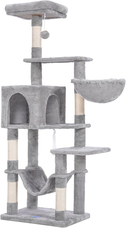 Hey-brother Cat Tree with Large Hammock, Multi-Level Cat Tower for Indoor Cats, Cat Condo with Sisal-Covered Scratching Posts and Top Perch, Light Gray MPJ050W
