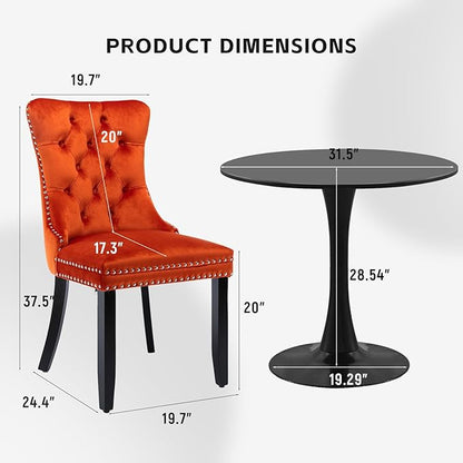 SoarFlash Kitchen Table and Chairs for 2, 31.5" Dining Table Set for 2 with Velvet Upholstered Chairs, 3 Piece Round Kitchen Table Set, Dining Room Table Set for Small Space, Apartment, Orange/Black
