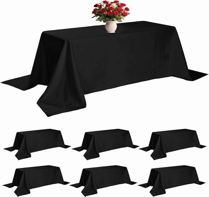 6 Pack Black Tablecloth 90 x 132 Inch Table Cloth for 6 Foot Rectangle Tables, Wrinkle Resistant Washable Polyester Fabric Table Covers for Party, Wedding,Dining,and Banquet