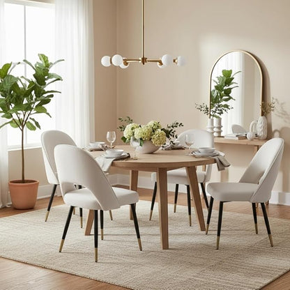 LukeAlon Classic Velvet Dining Chairs Set of 4, Upholstered Open Back Kitchen Chairs with Metal Legs Armless Side Chairs Mid Century Dining Chair for Dining Room, Beige